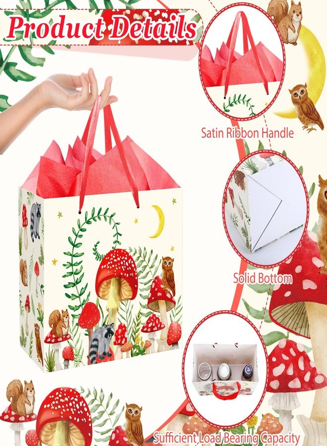 Woosytoo Mushroom Gift Bag for Mushroom Party Decoration Mushroom Birthday Gift Bag with Tissue Papers and Card Mushroom Themed Wrapping Bags Squirrel Owl for Boys Girls Xmas Jungle Party Christmas Baby Shower - Image 4